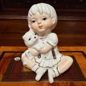 Linea B Porcelain Figurine Little Girl Holding Cat